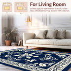 Intricate Floral Cream Navy Pattern Rug