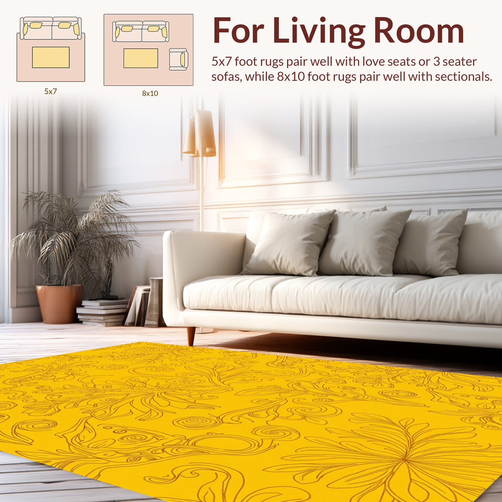 Golden Floral Swirl Pattern Rug