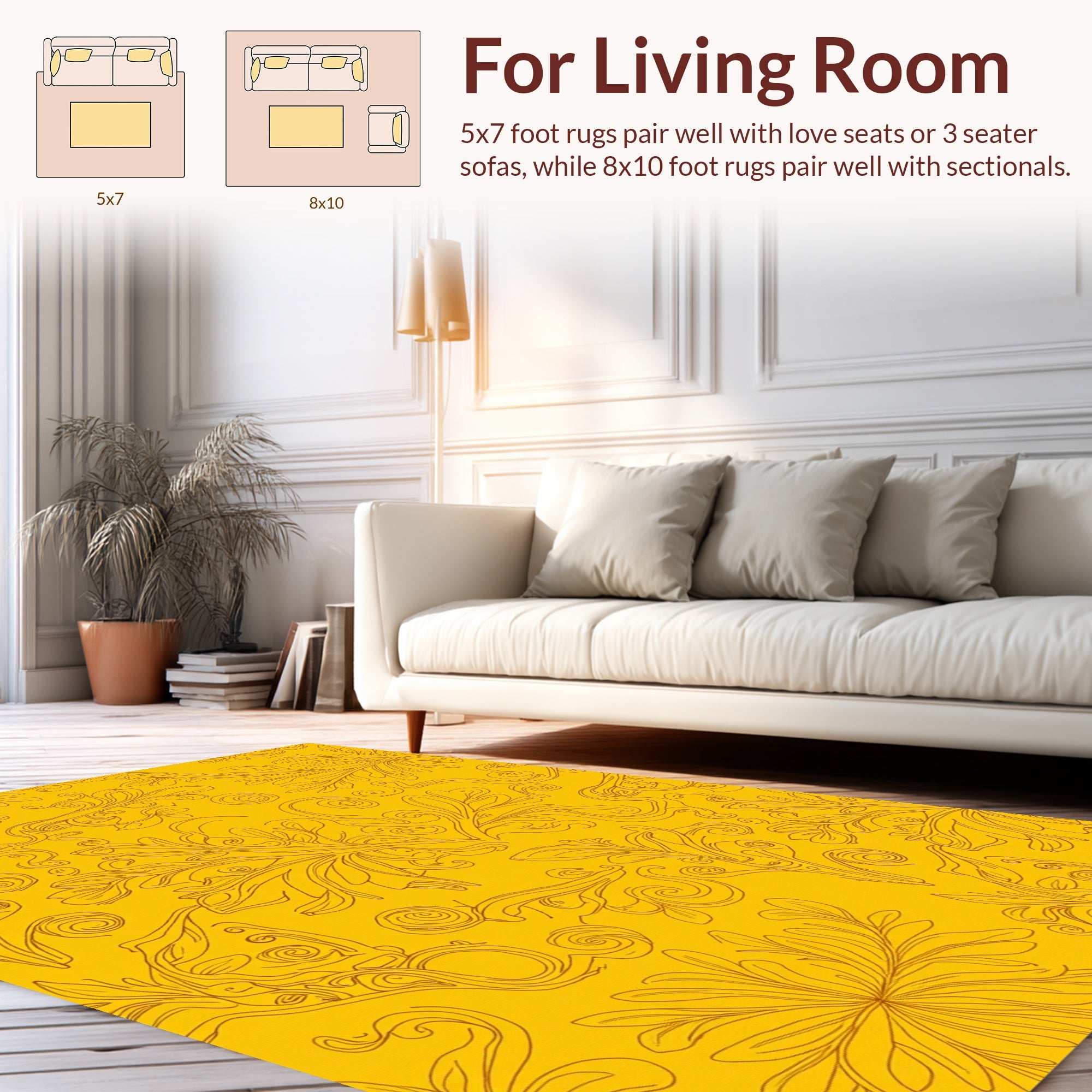 Golden Floral Swirl Pattern Rug