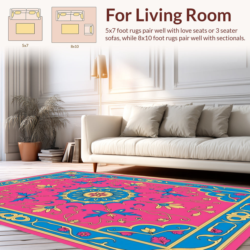 Vibrant Floral Scroll Mandala Rug