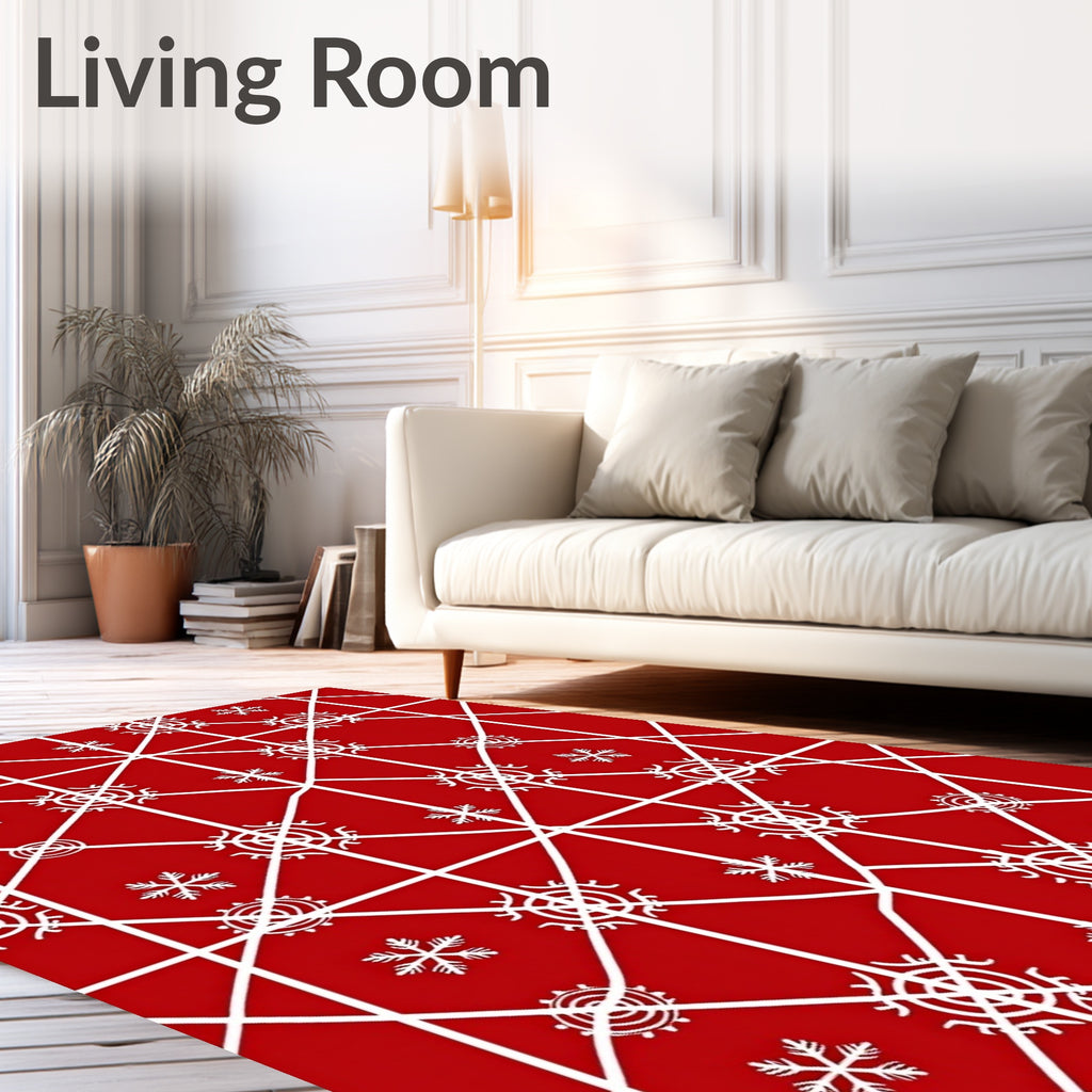 Red and White Snowflake Geometric Rug