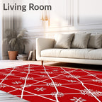 Red and White Snowflake Geometric Rug