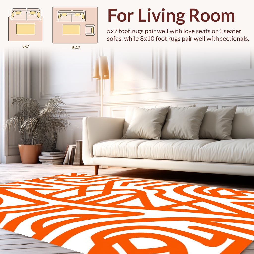 Bold Orange Abstract Line Art Rug
