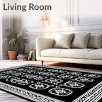 Black White Floral Motif Patterned Rug