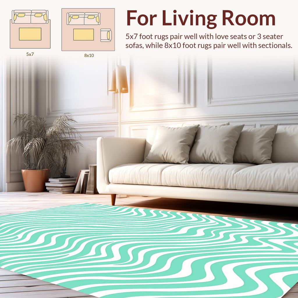 Aqua White Swirl Stripe Rug