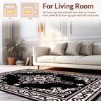 Elegant Black Pink Damask Pattern Rug
