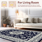 Ornate Floral Medallion Creamy Navy Rug