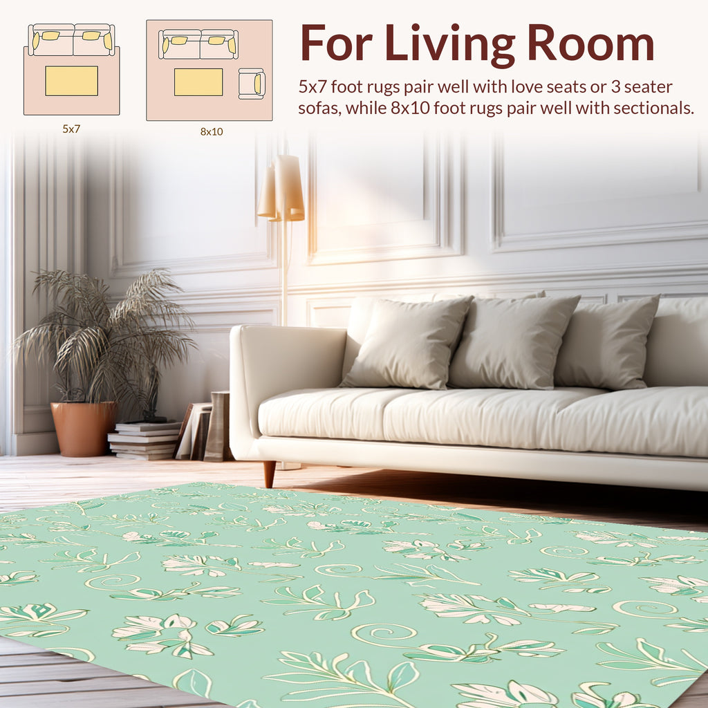 Mint Green Botanical Outline Design Rug