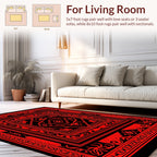 Bold Red Black Geometric Floral Border Design Rug