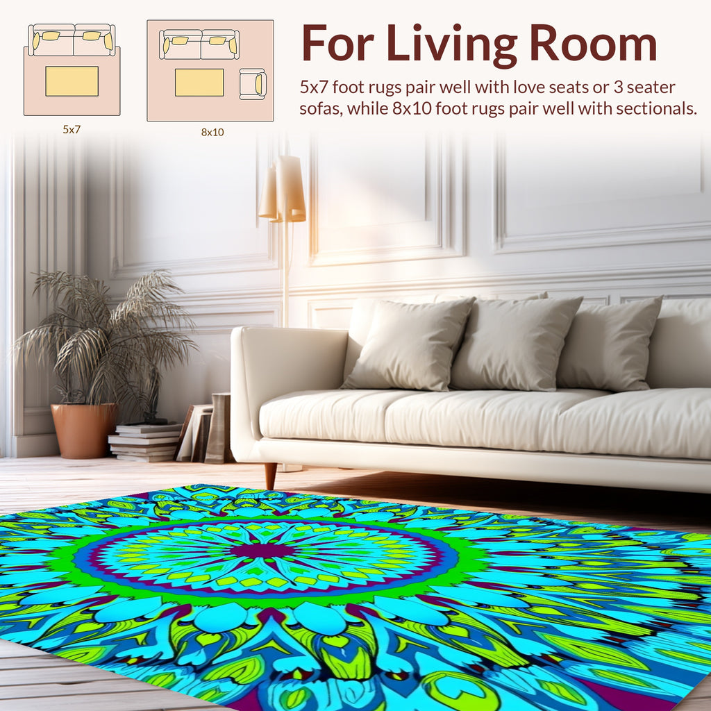 Vibrant Radial Abstract Floral Design Rug