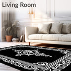 Intricate Black White Scrollwork Design Rug