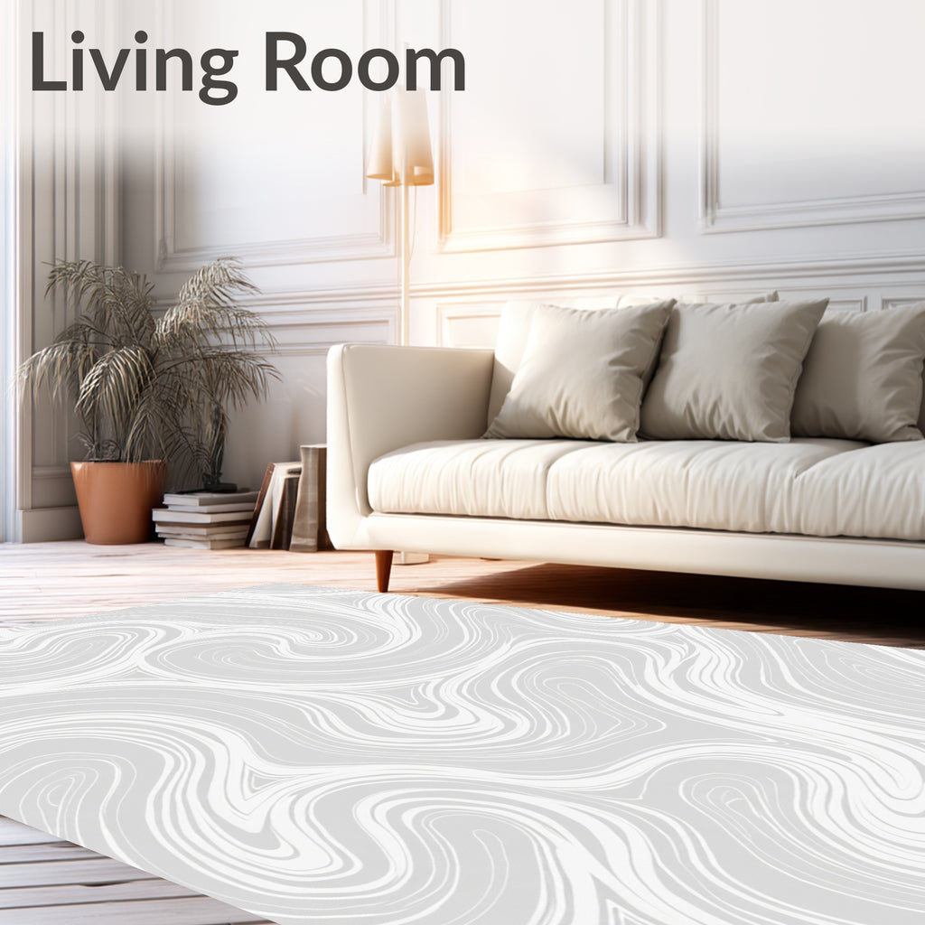 Light Gray Swirling Abstract Marble Lines Rug