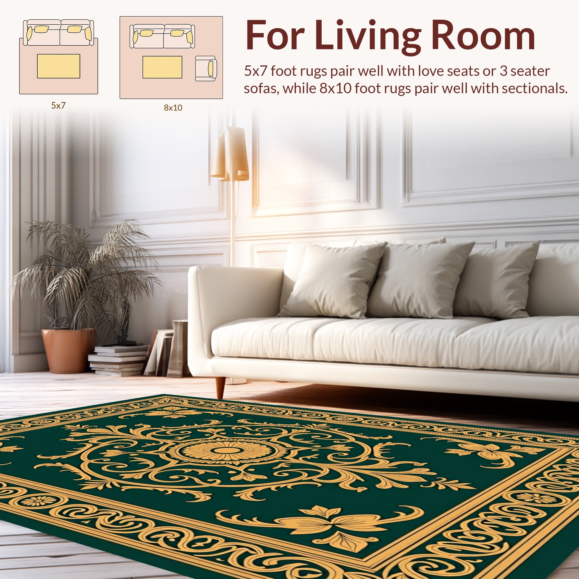 Ornate Gold Floral Scrollwork Rug