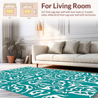 White Abstract Symmetry On Teal Pattern Rug