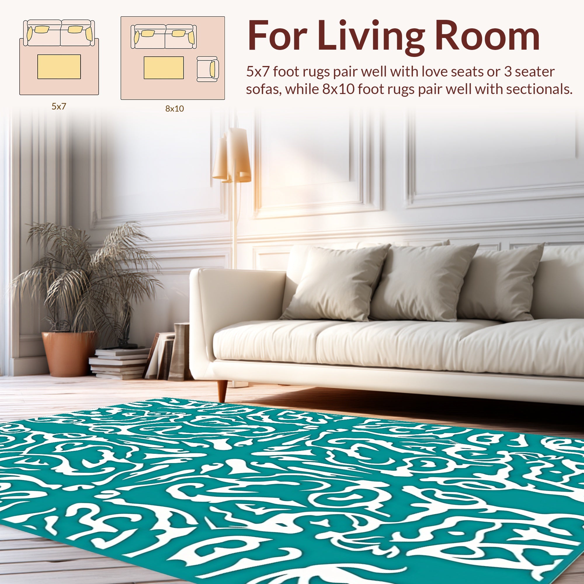 White Abstract Symmetry On Teal Pattern Rug