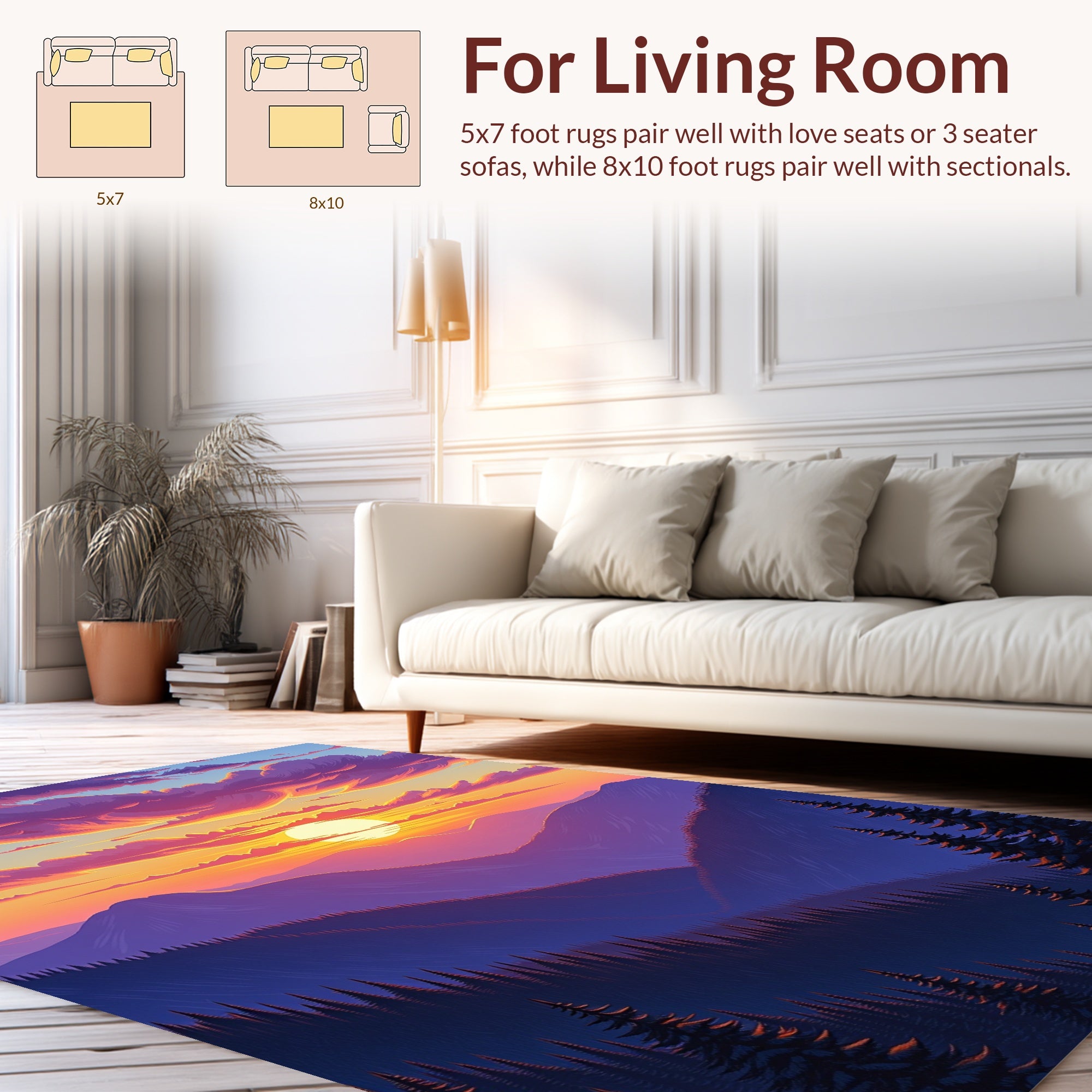 Sunset Mountains And Clouds Design Rug