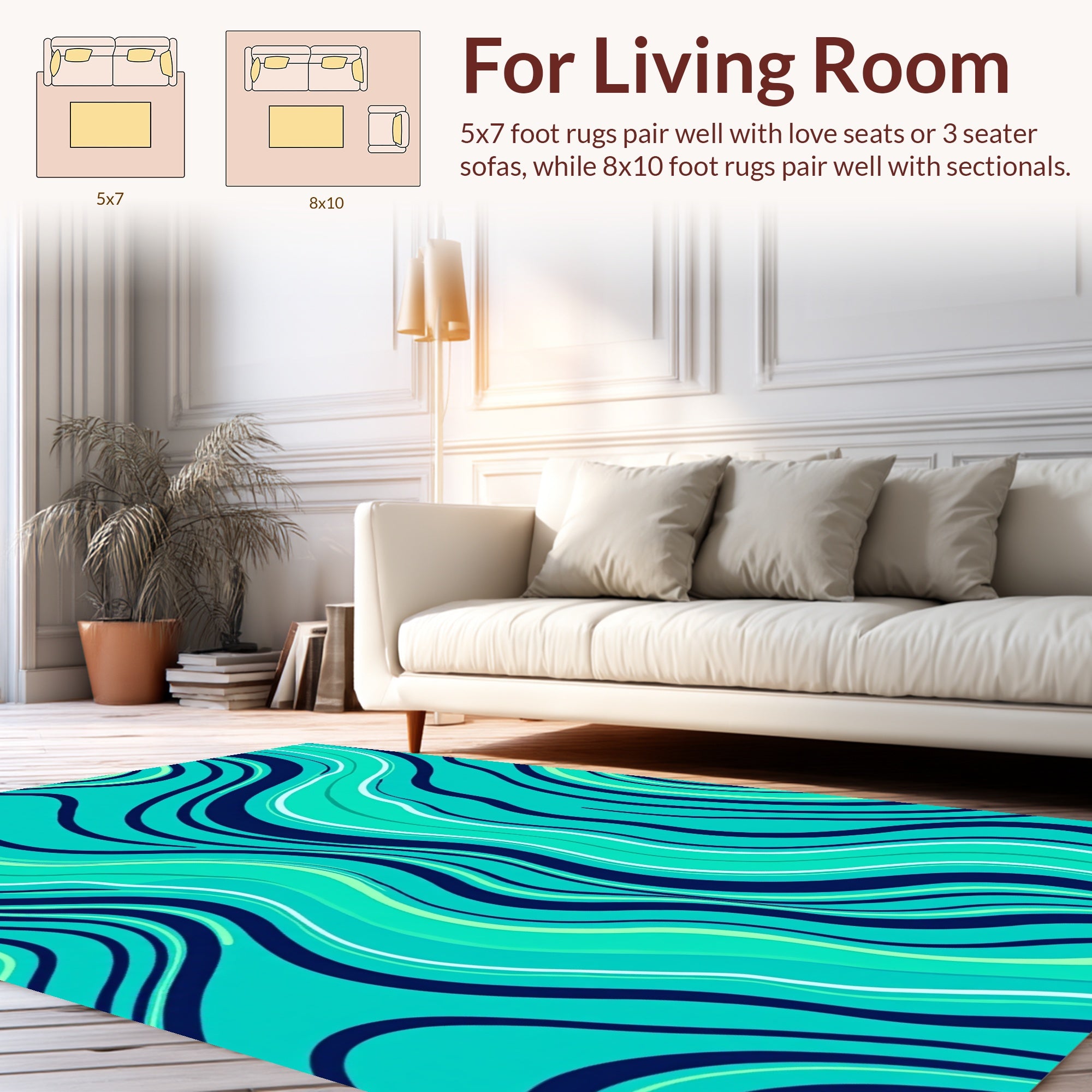 Aqua Navy Wavy Stripe Design Rug