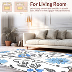 Blue Gray Botanical Pattern Rug