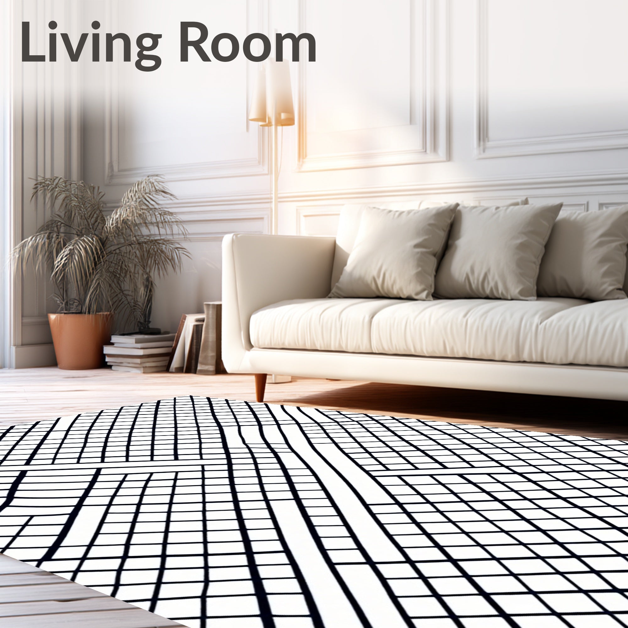 Black White Gridded Overlap Rug