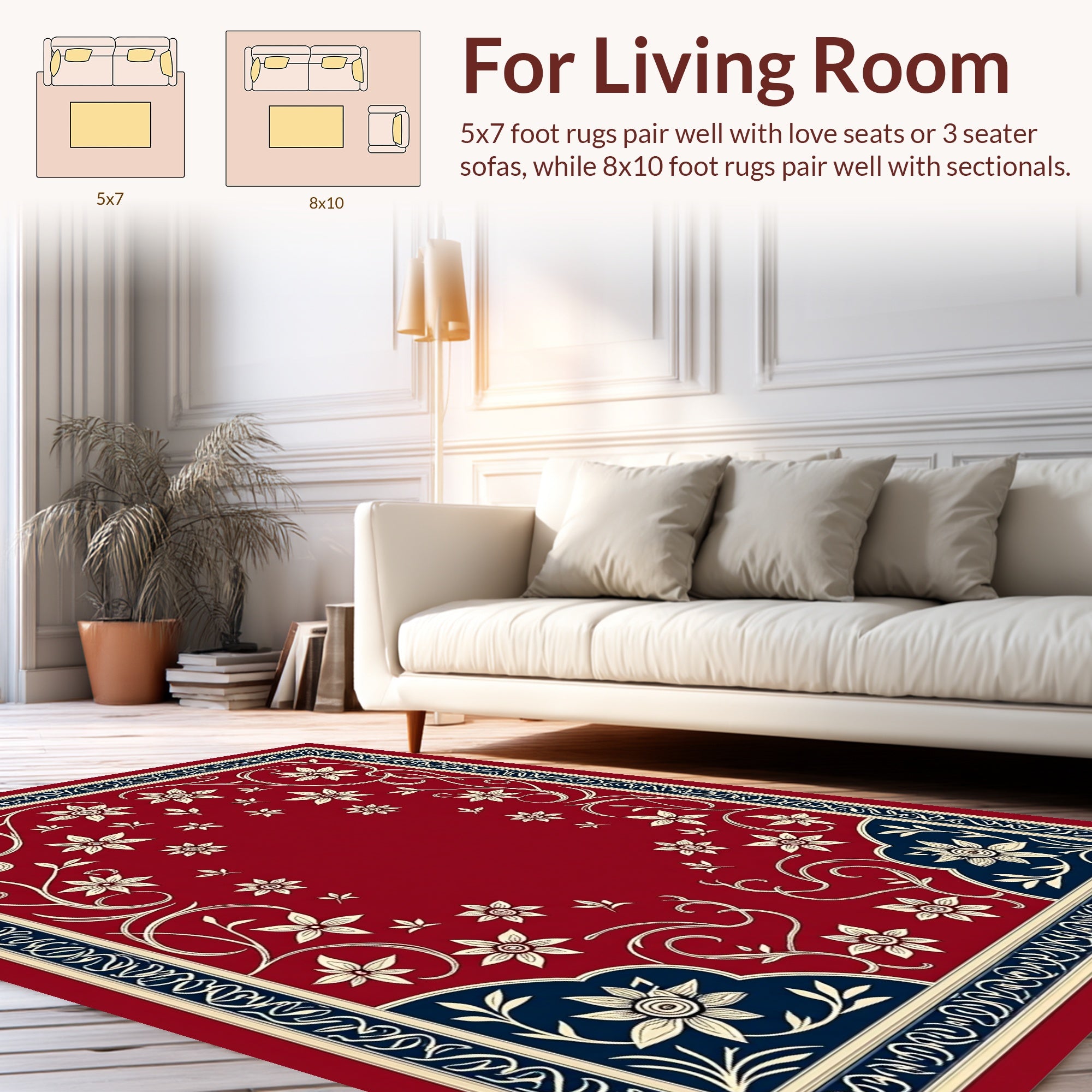 Floral Elegance Red Cream Navy Rug