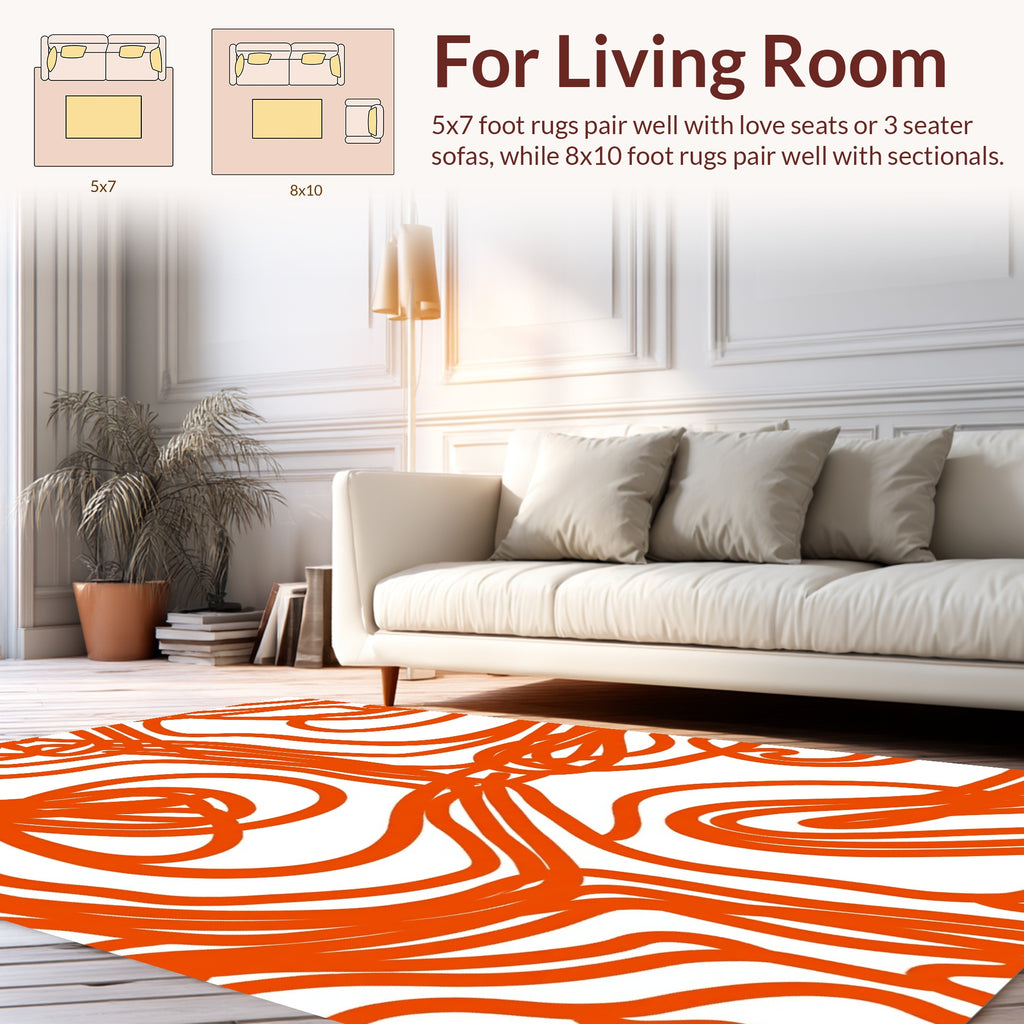 Abstract Orange Swirl Line Pattern Rug
