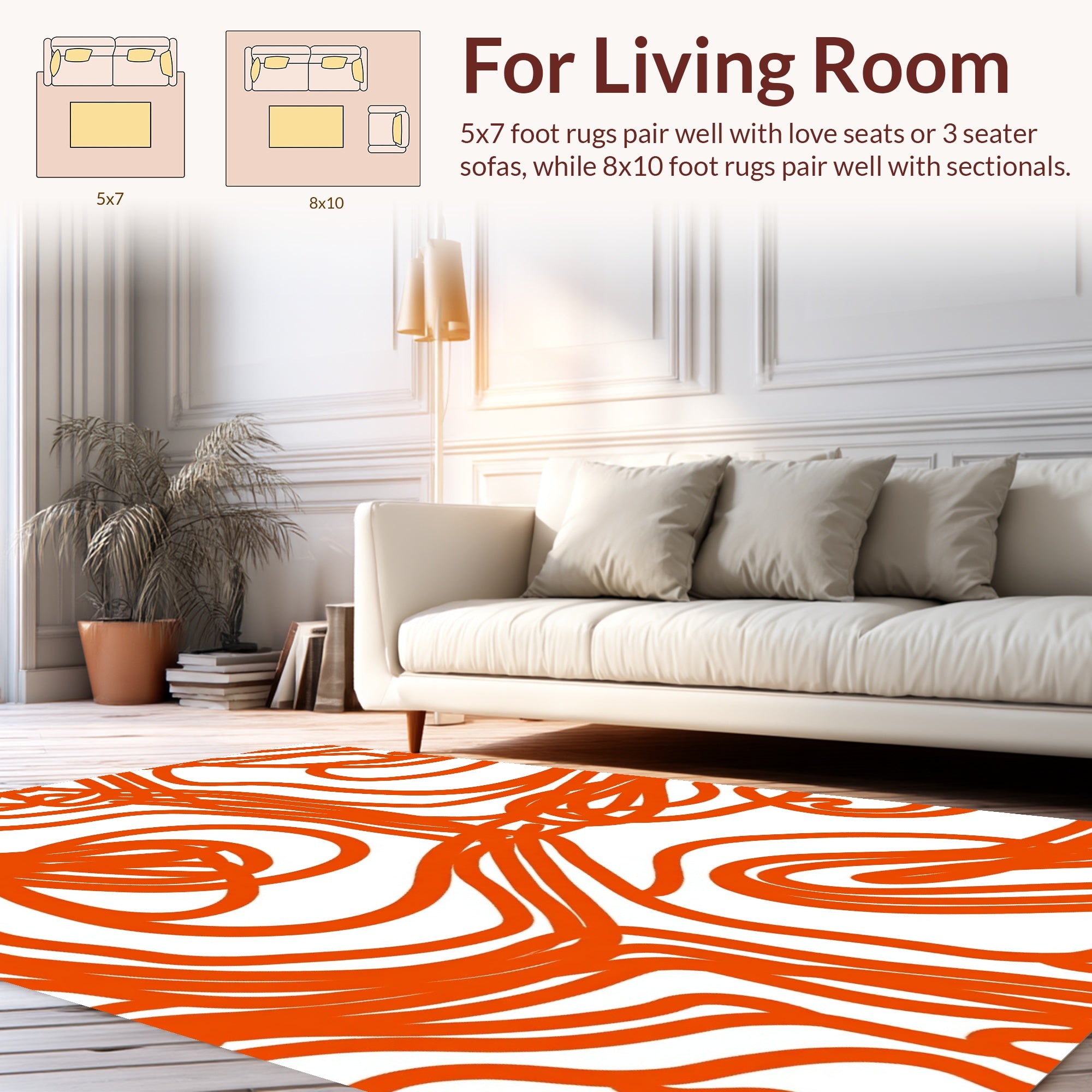 Abstract Orange Swirl Line Pattern Rug