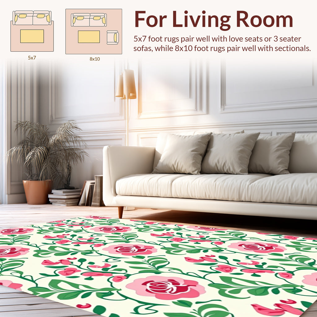 Vibrant Pink Rose Vine Design Rug