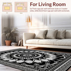 Black White Mandala Geometric Design Rug