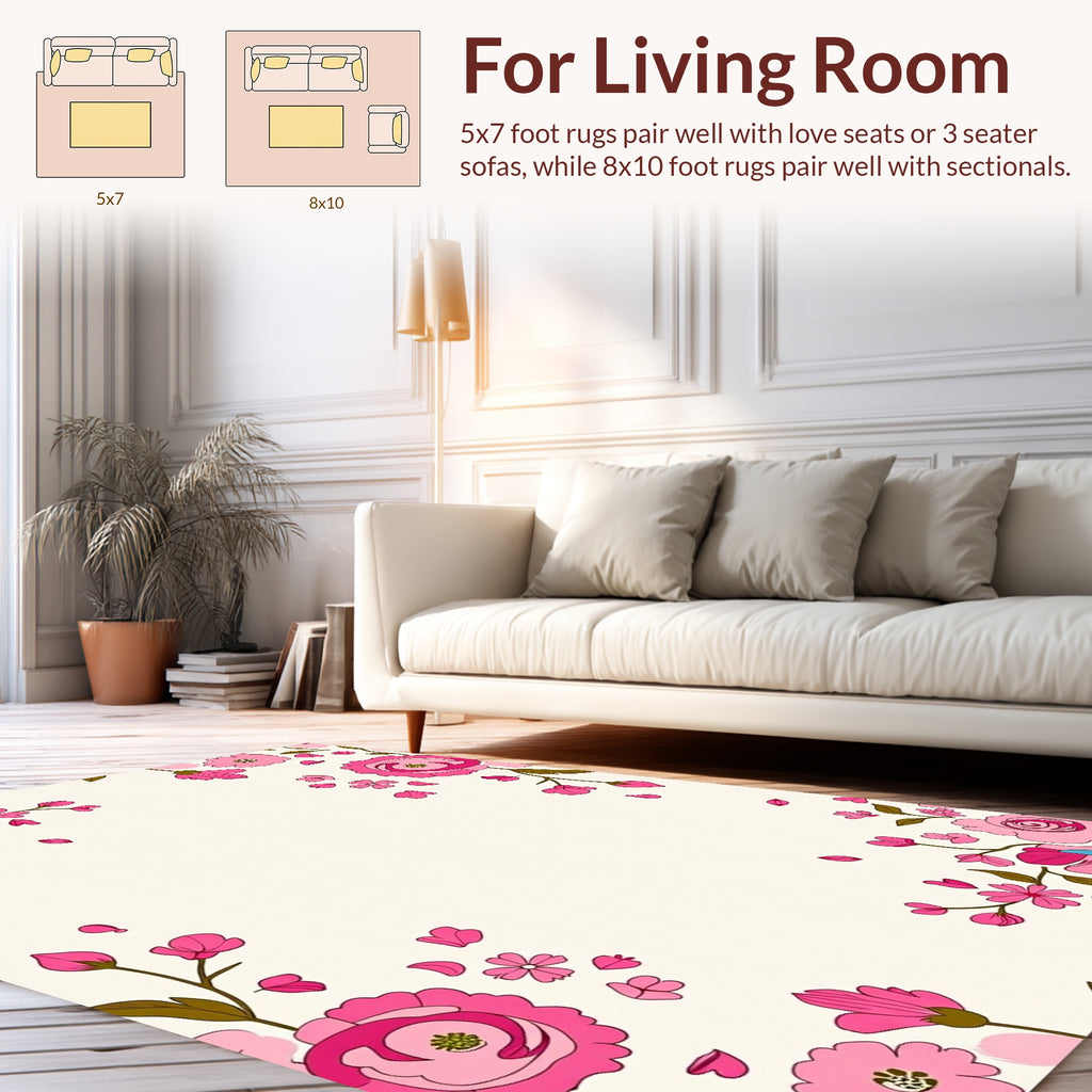Pink Floral Garden Motif Rug