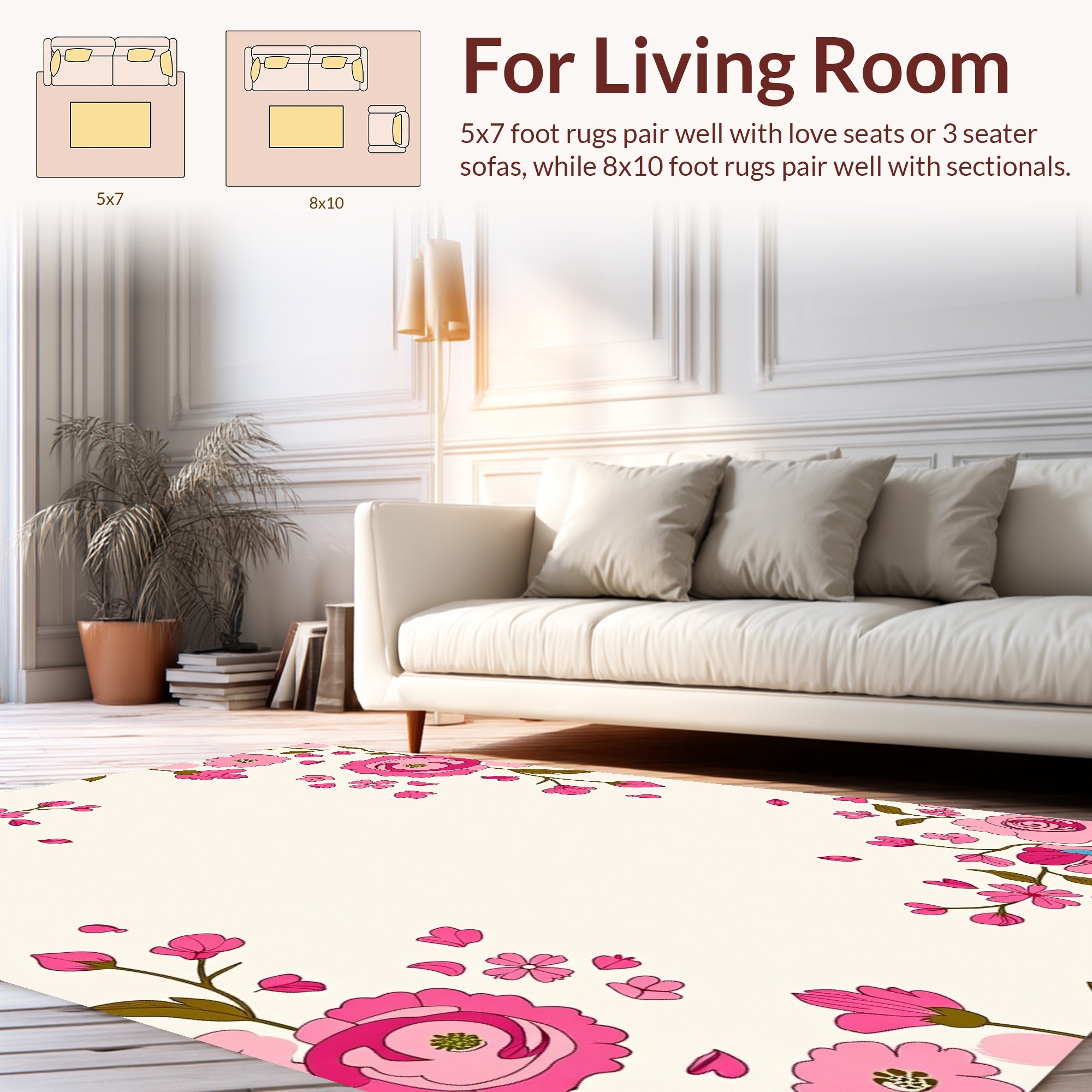 Pink Floral Garden Motif Rug