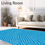 Blue White Interconnected Line Maze Rug