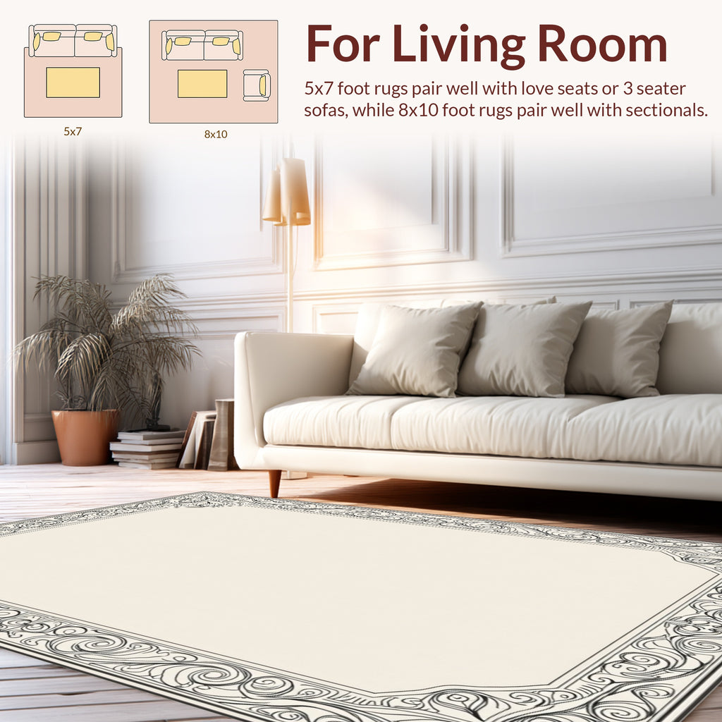 Vintage Swirl Flourish Scroll Border Rug