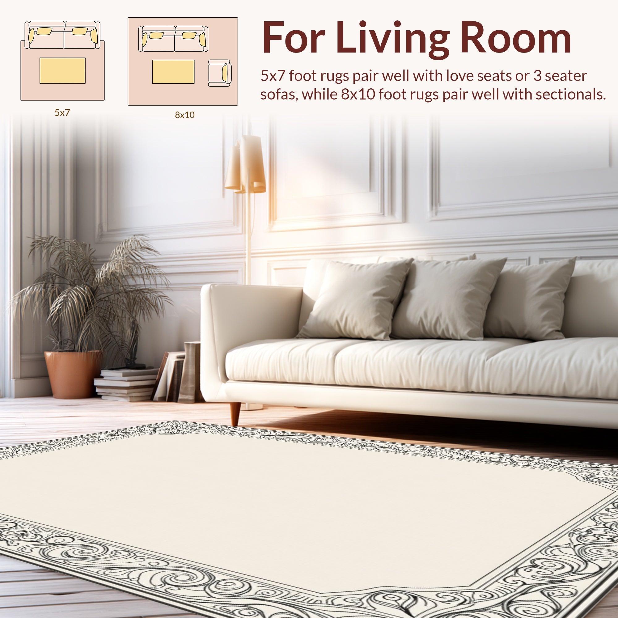Vintage Swirl Flourish Scroll Border Rug
