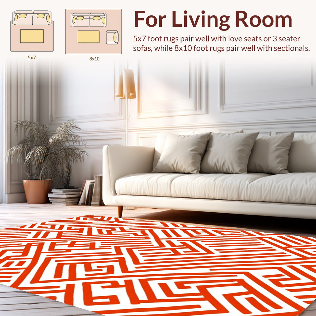 Bold Red Labyrinth Pattern Rug