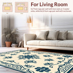 Ornate Dark Blue Floral Scroll Rug