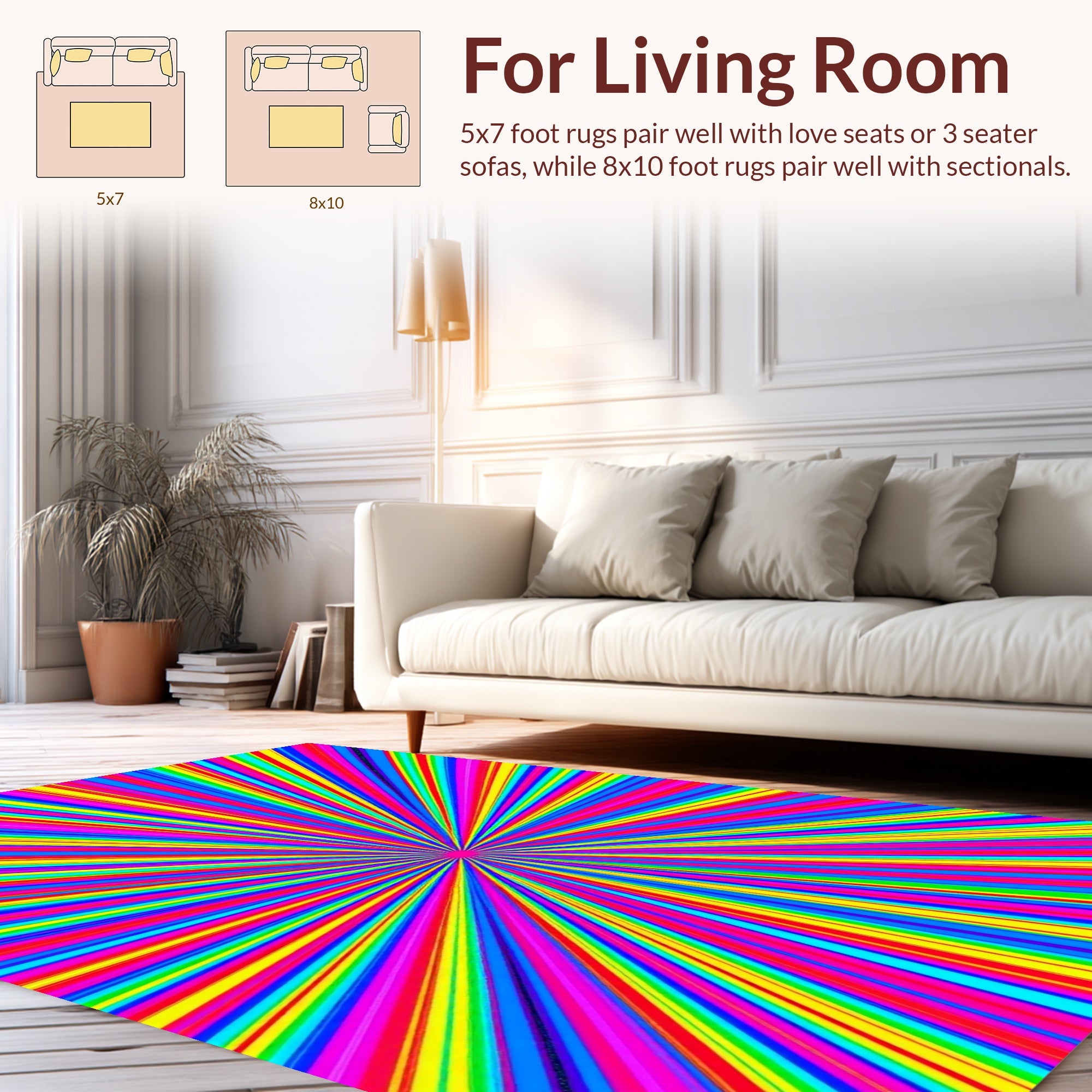 Vibrant Rainbow Sunburst Pattern Rug