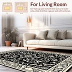 Classic Black Cream Floral Pattern Rug