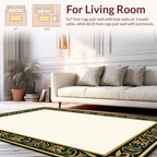 Elegant Gold and Green Floral Border Rug