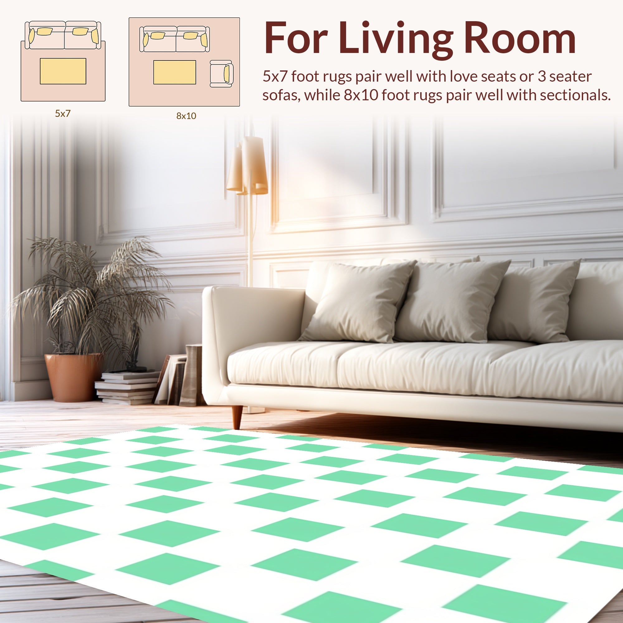 Mint Green Squared Pattern Rug
