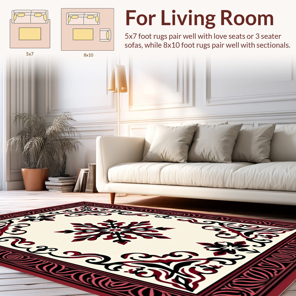 Elegant Red Black Classic Medallion Design Rug