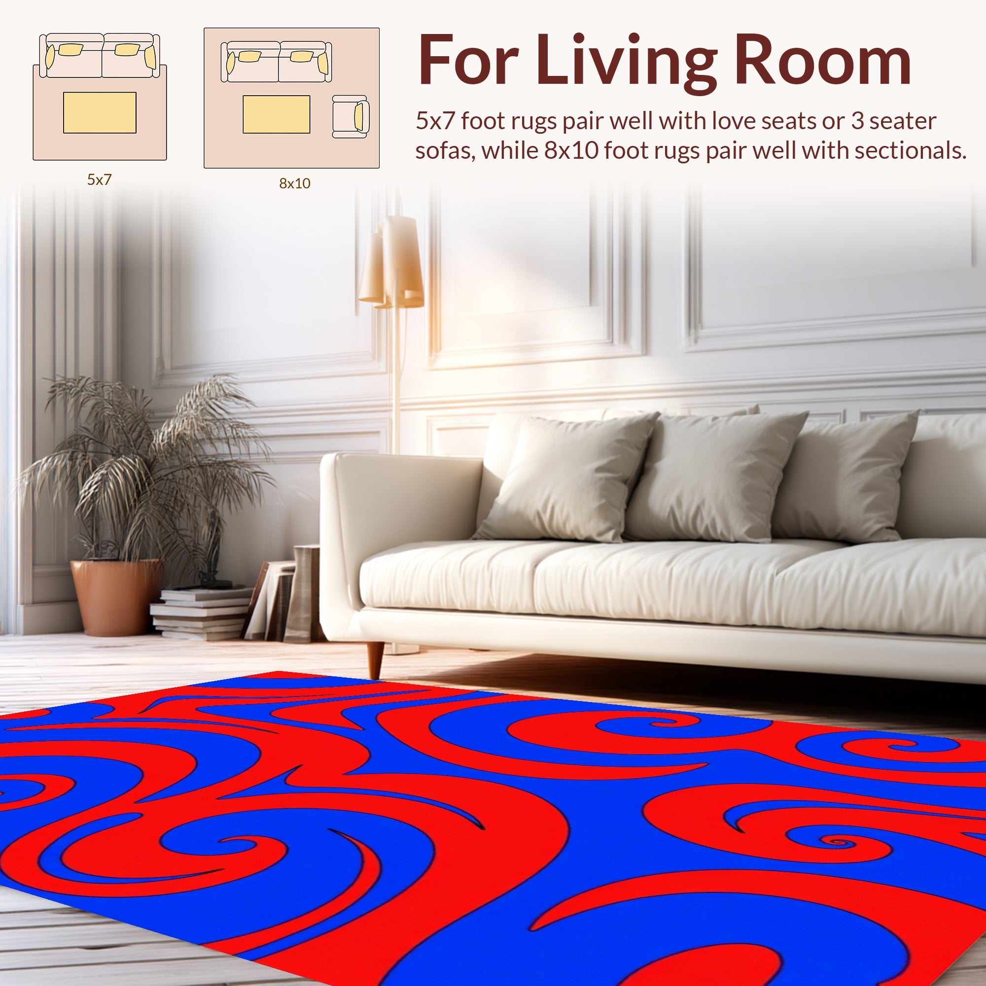 Bold Red Blue Swirl Pattern Rug
