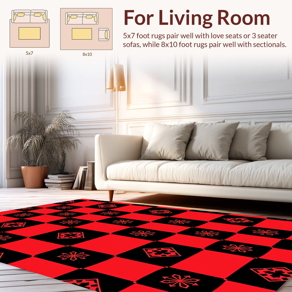 Red Black Checkerboard Graphic Design Rug