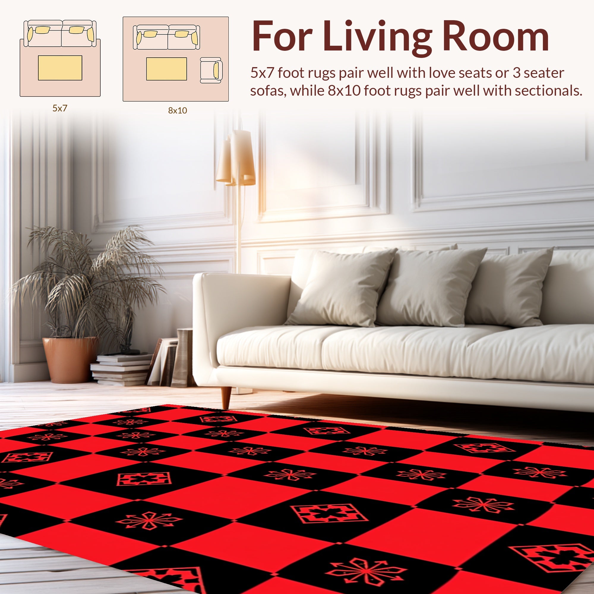Red Black Checkerboard Graphic Design Rug