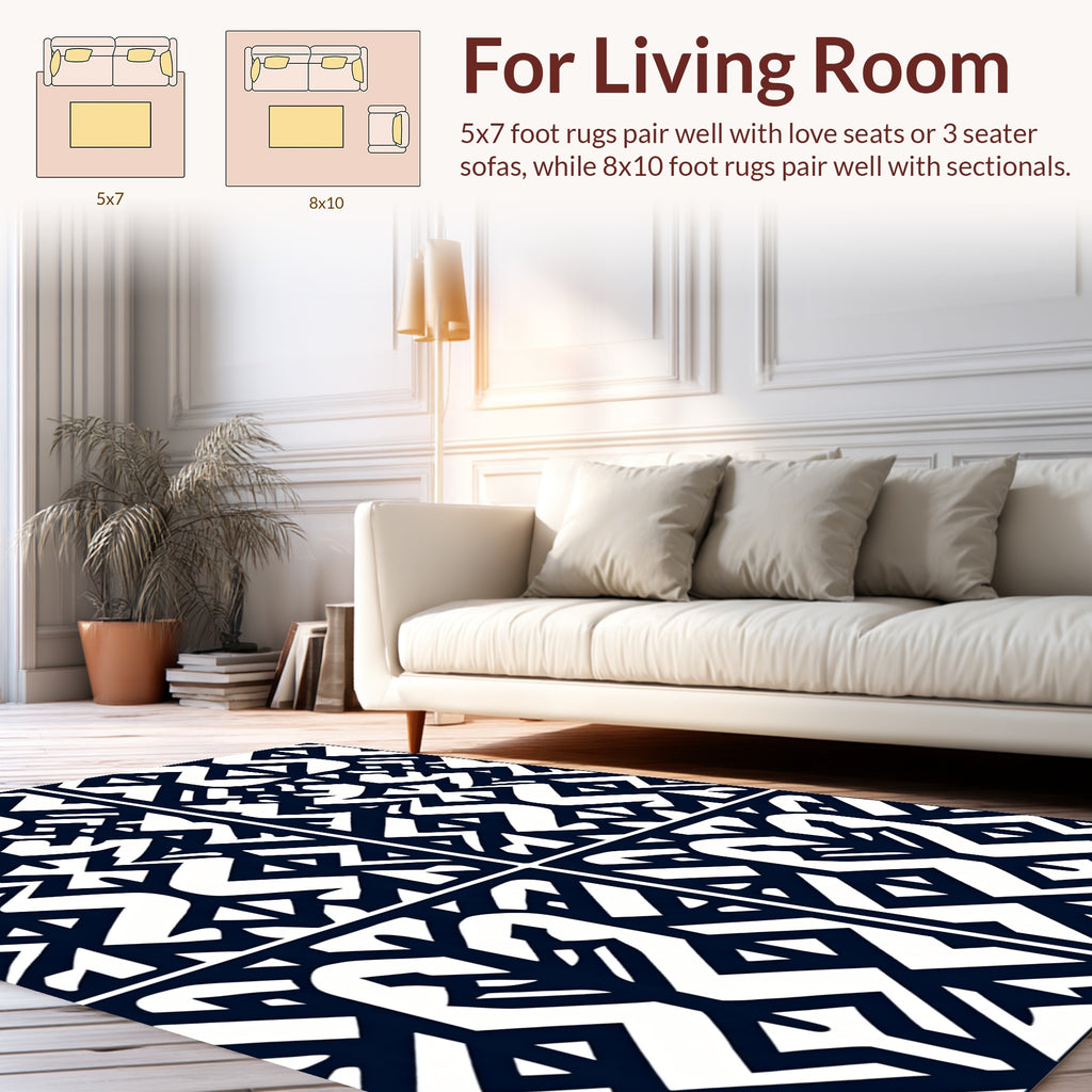 Black White Tribal Geometric Pattern Rug