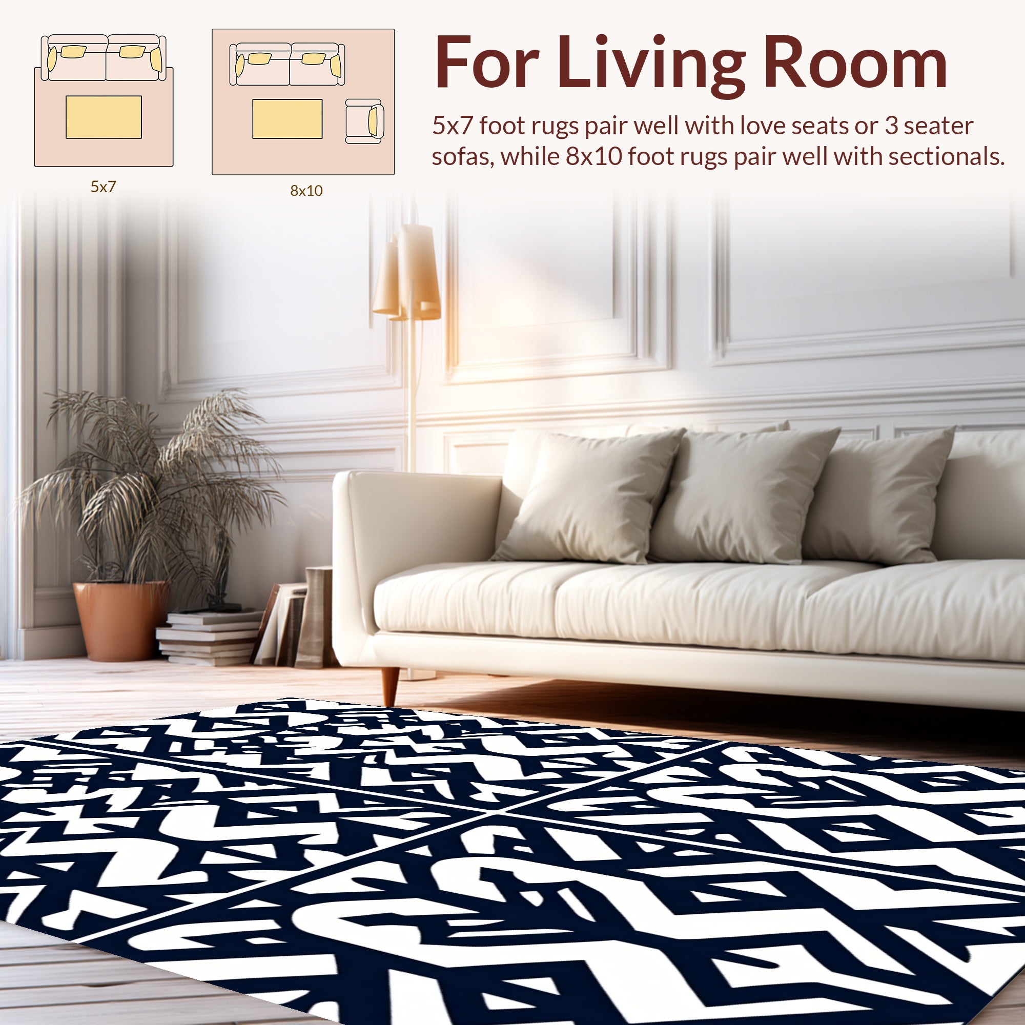 Black White Tribal Geometric Pattern Rug