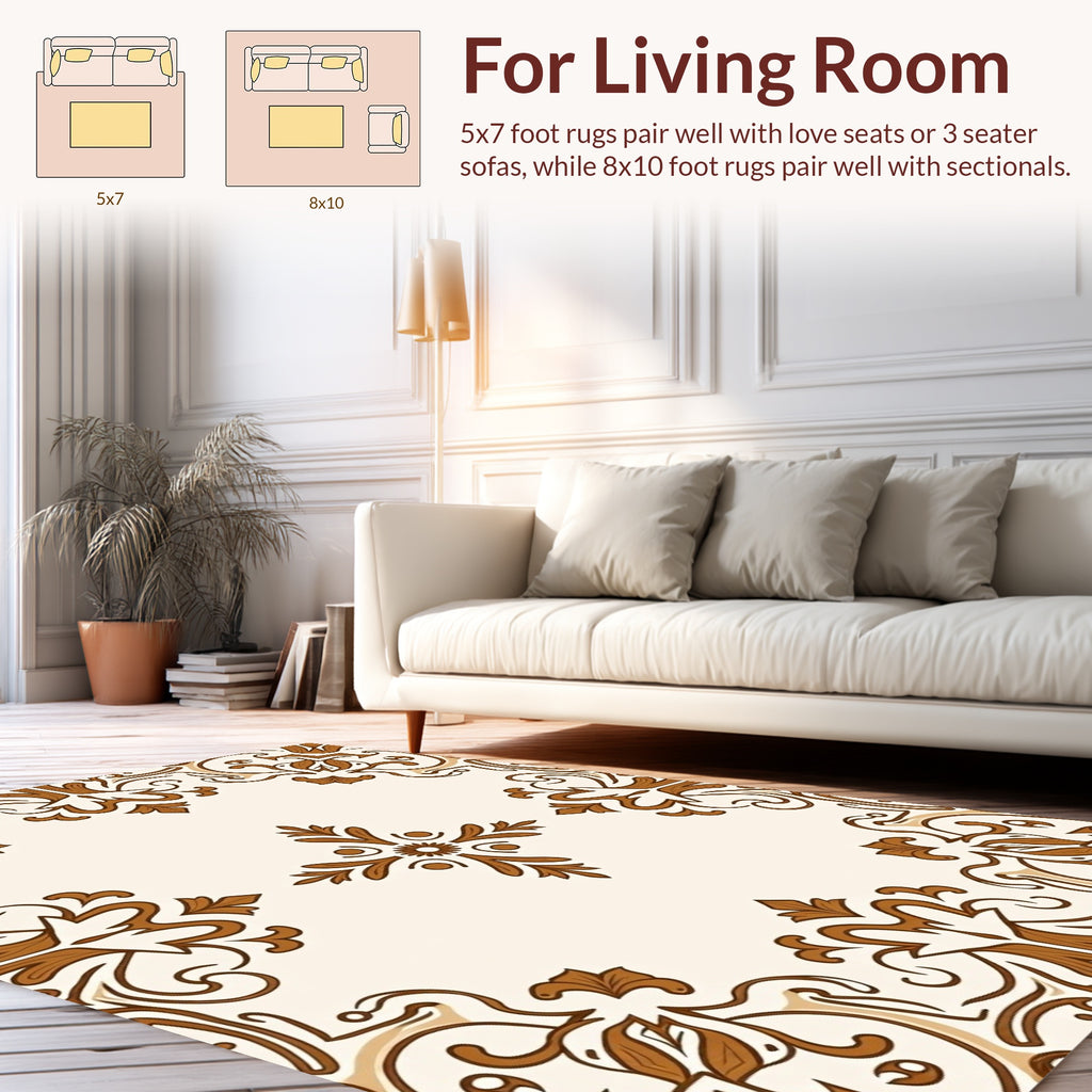 Ornate Leaf Scrollwork Border Design Rug
