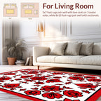 Red Floral Motif Folk Pattern Rug