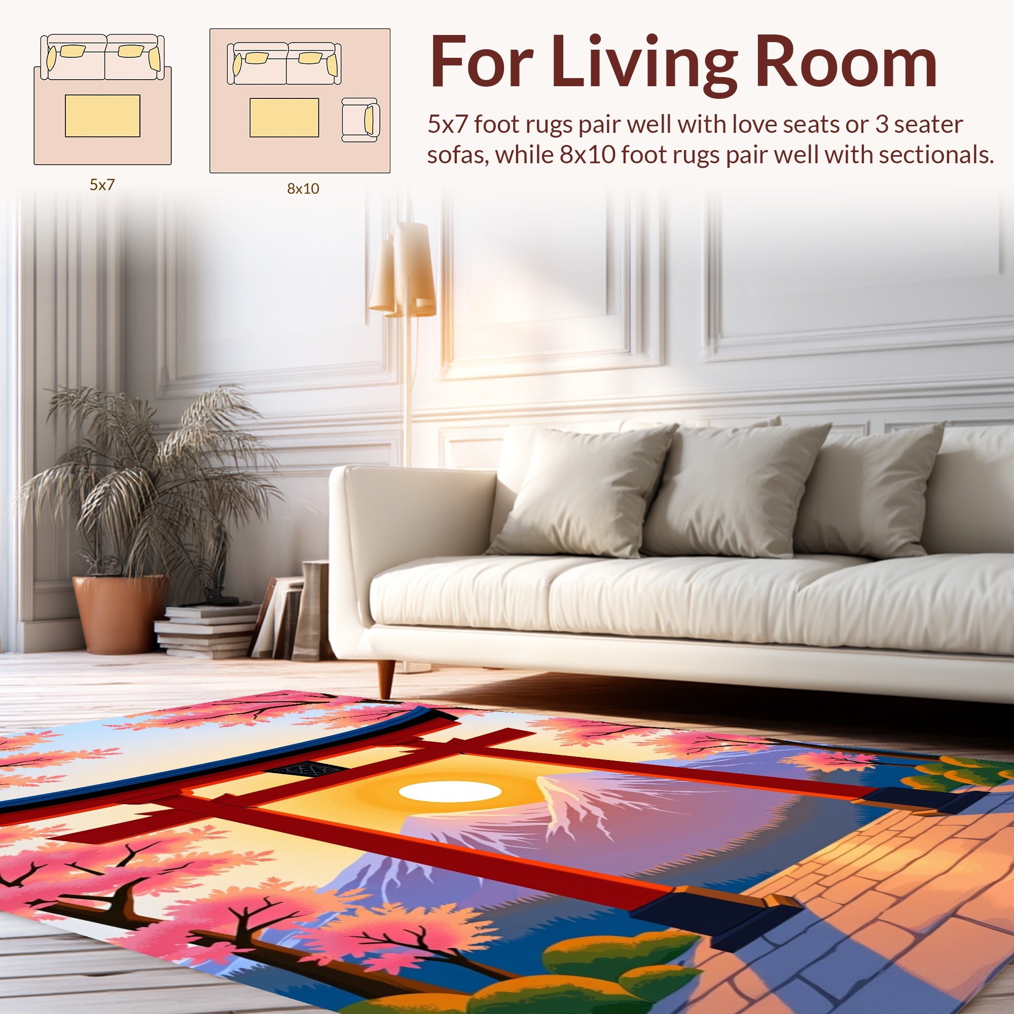 Sacred Torii Gate Cherry Blossom Scene Rug