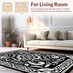 Black And White Symmetric Floral Pattern Rug