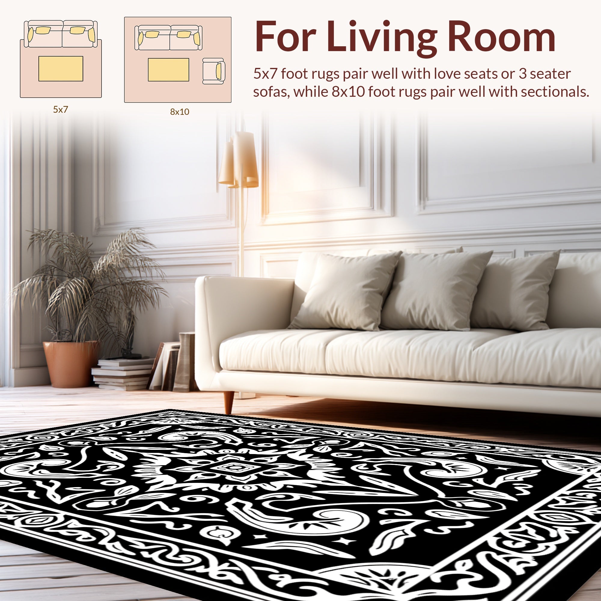 Black And White Symmetric Floral Pattern Rug